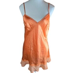 Victoria's Secret Silk Sexy Babydoll Ruffle Y2K Slip Dress Orange Size Medium